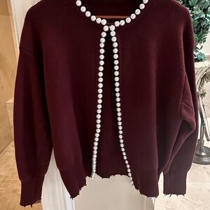 Elegant Burgundy Sweater with Pearl Detailing